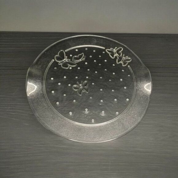 IVV Glass CHEESE Plater "Collezione 1" beautiful butterfly design 12" - Picture 1 of 2